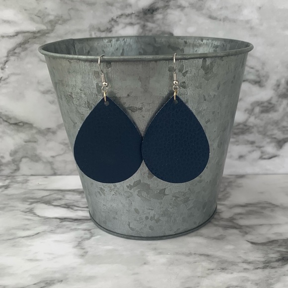 Navy Blue Faux Leather Earrings - Picture 1 of 5